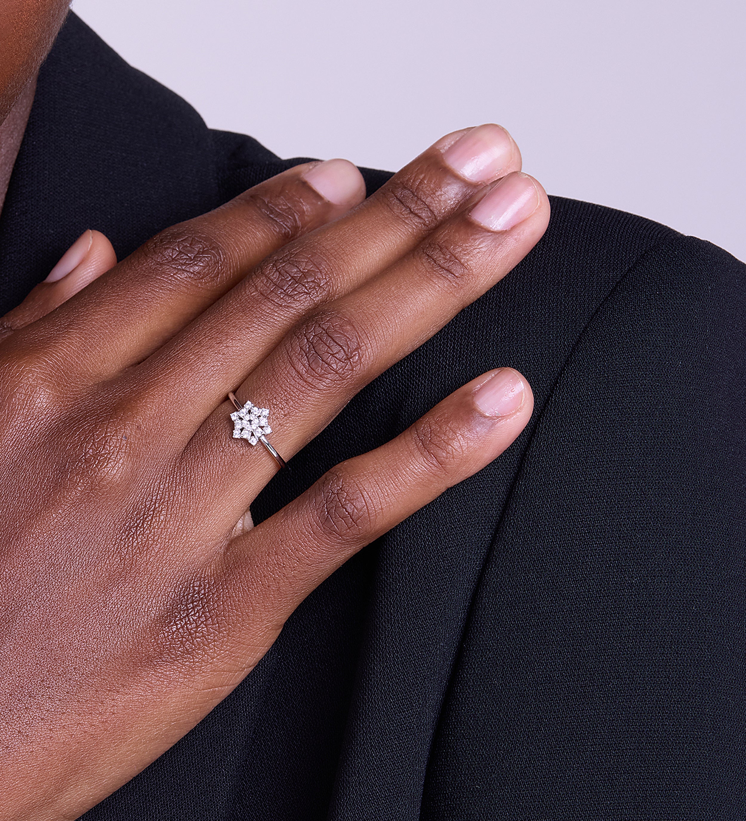 Pave Flower Ring in Silver