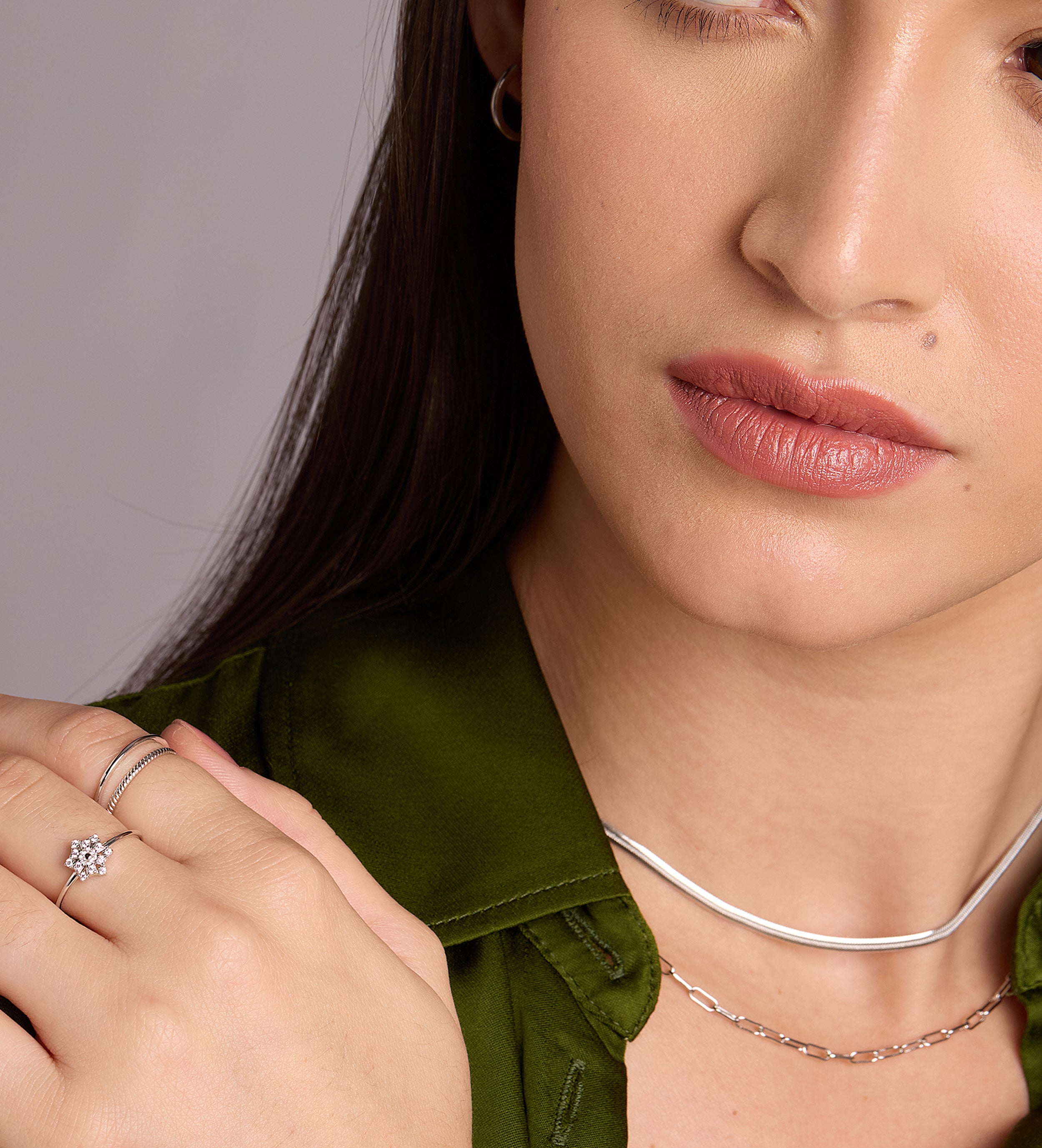 Pave Flower Ring in Silver