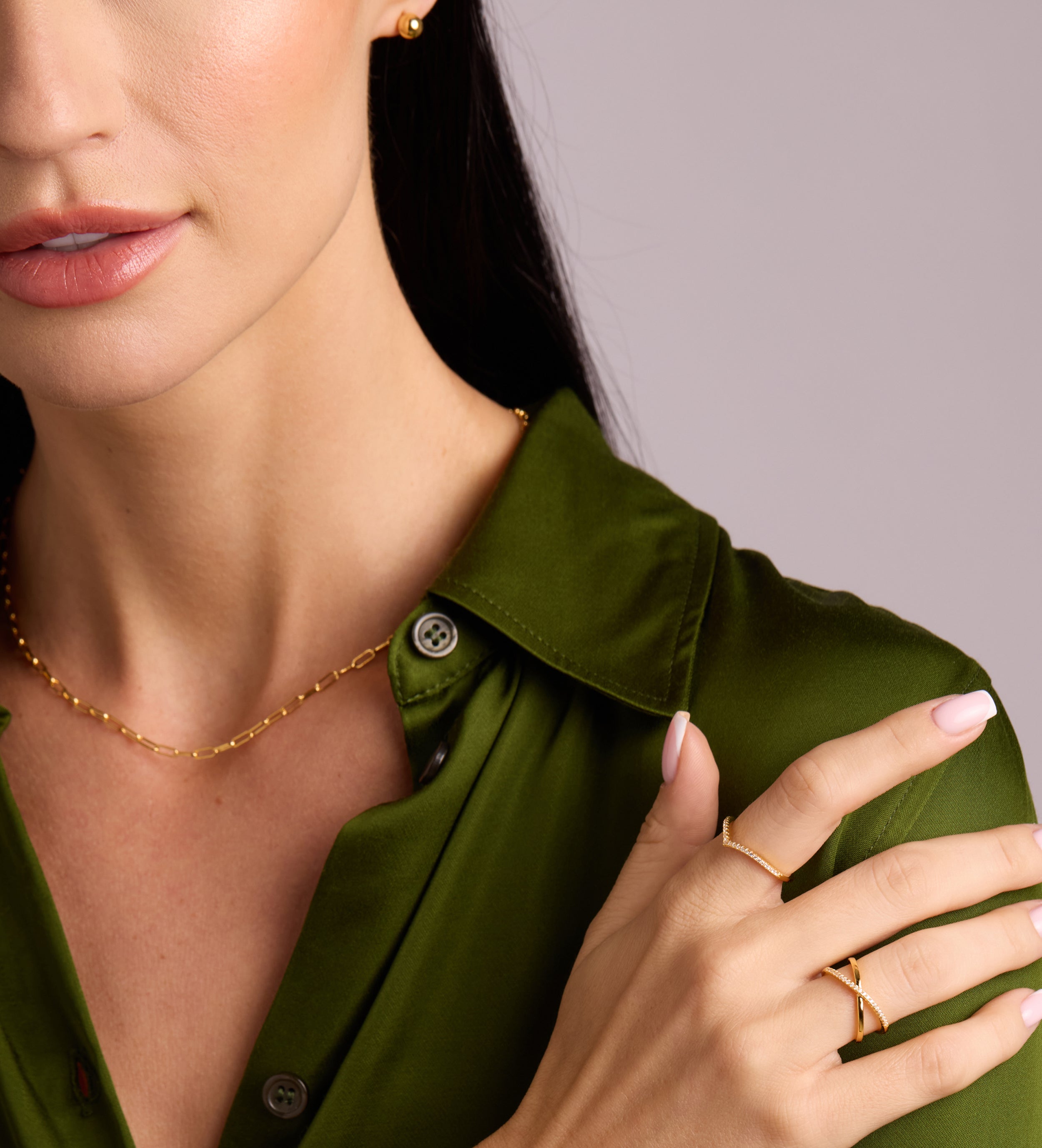 Pave Wishbone Ring in Gold