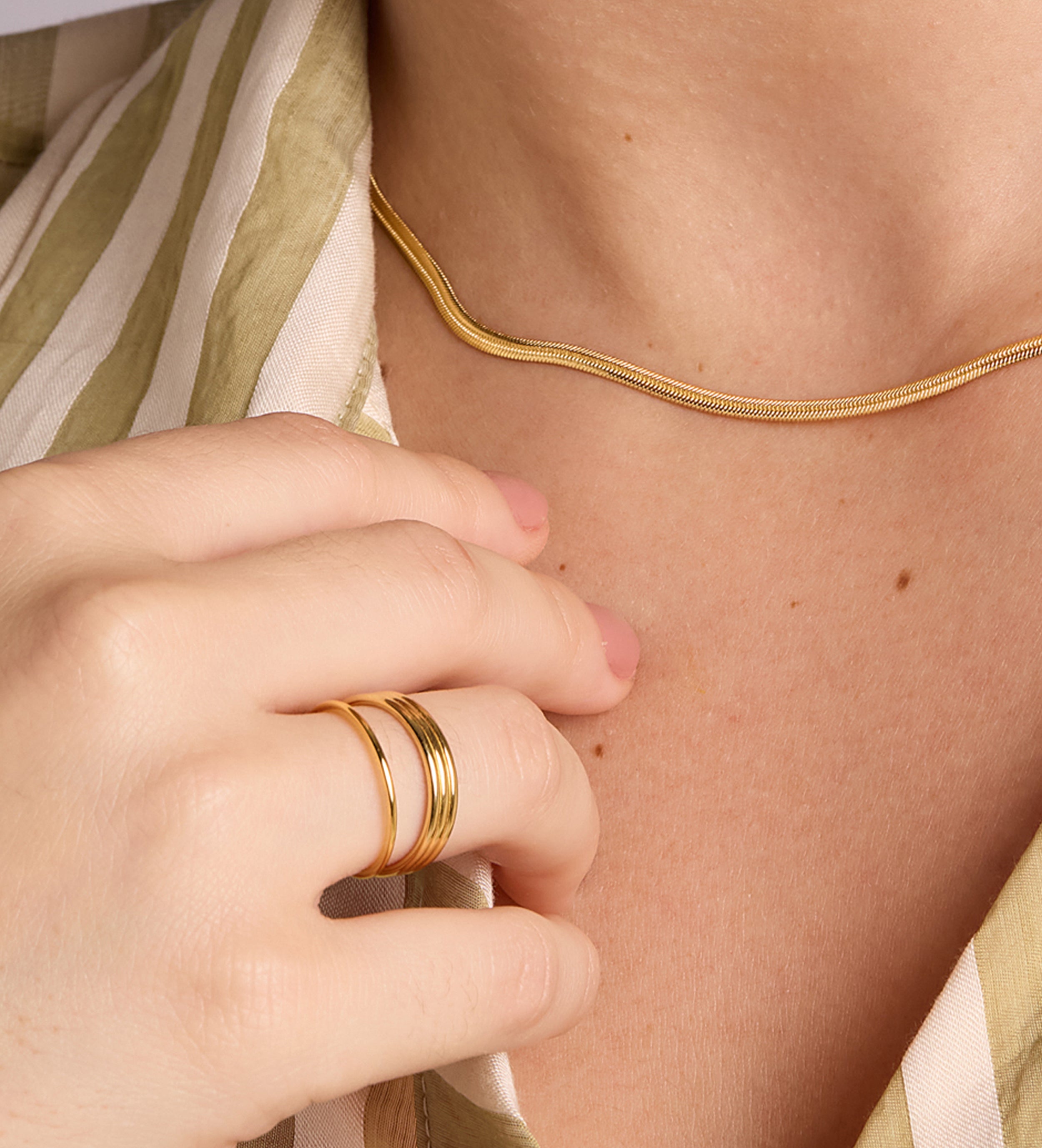 Trio Band Stacker Ring in Gold