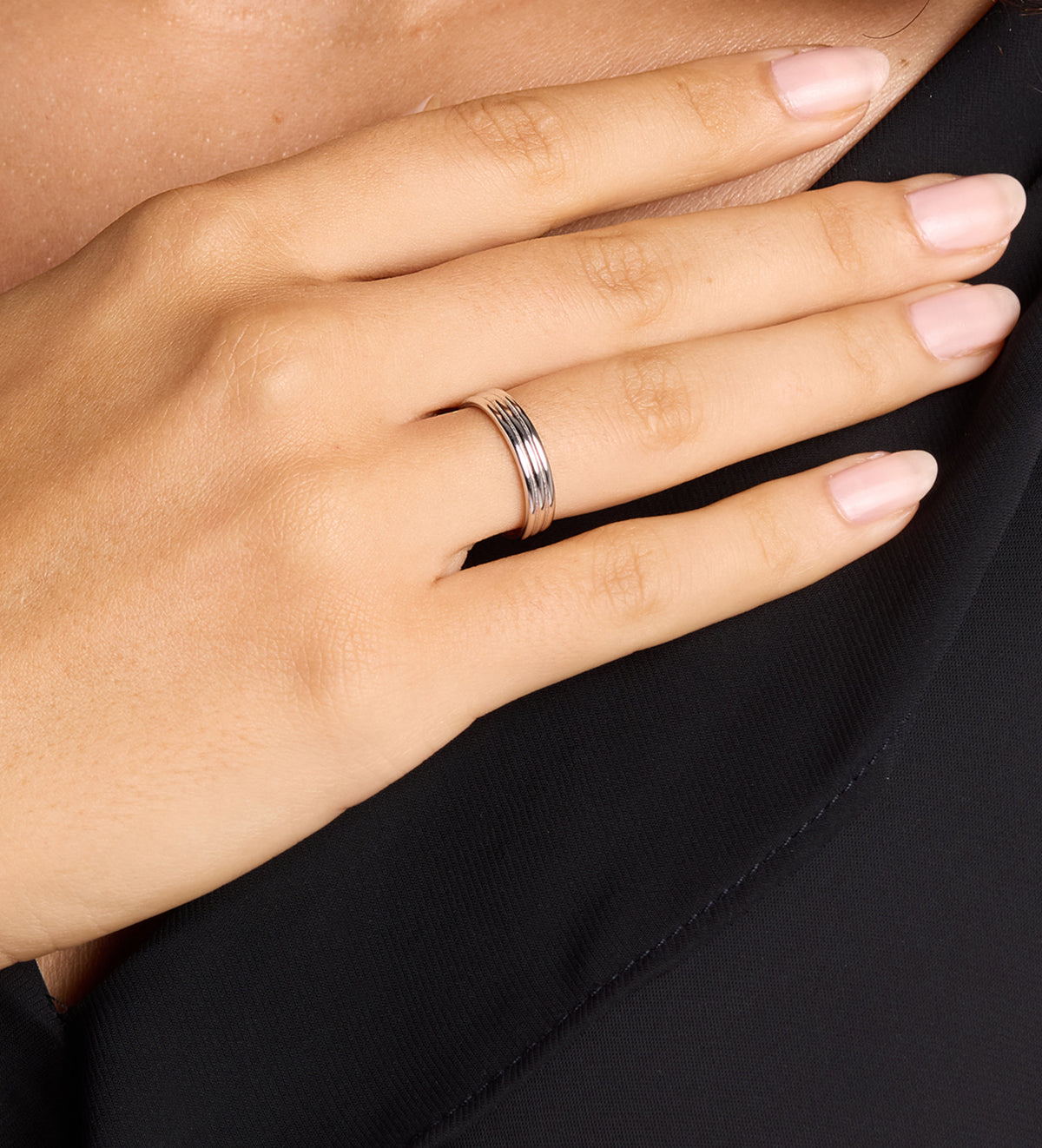 Trio Band Stacker Ring in Rhodium Plating on 925 Silver - Ash & Harry