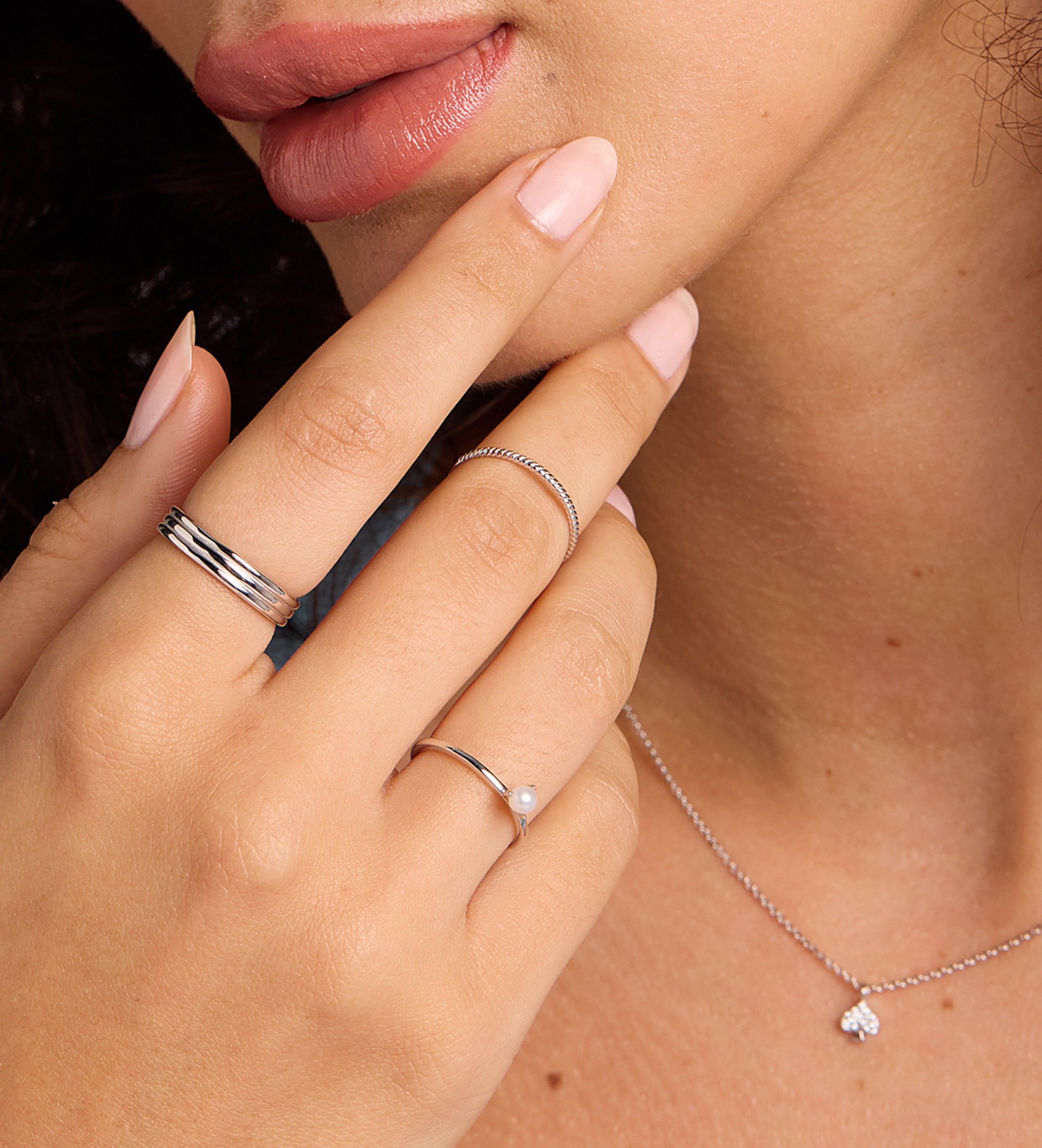 Trio Band Stacker Ring in Silver