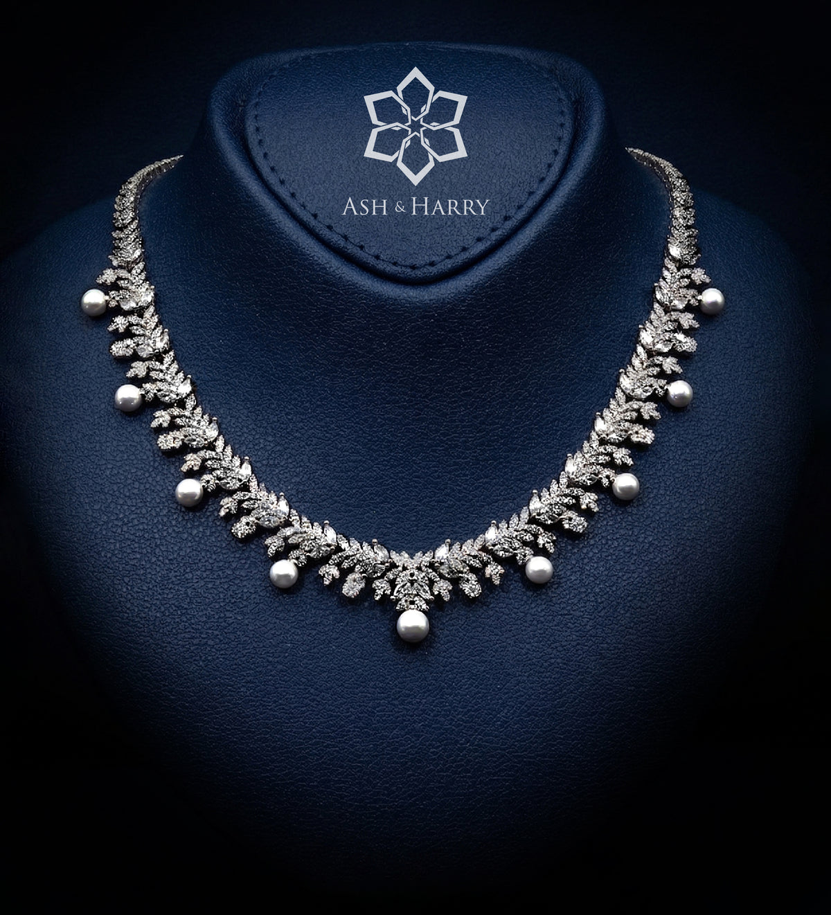 Yasmin Pure White Pearl Luxury Bridal Full Set in High Quality Simulated Diamonds Rhodium Plated - Ash & Harry