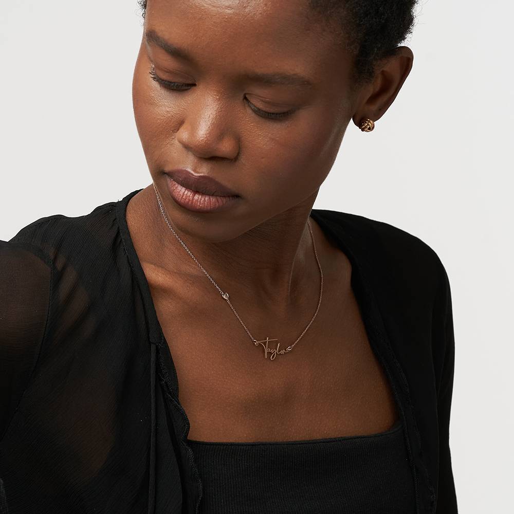 Signature Script Name Necklace With 0.2CT Diamond - 18K Rose Gold Vermeil