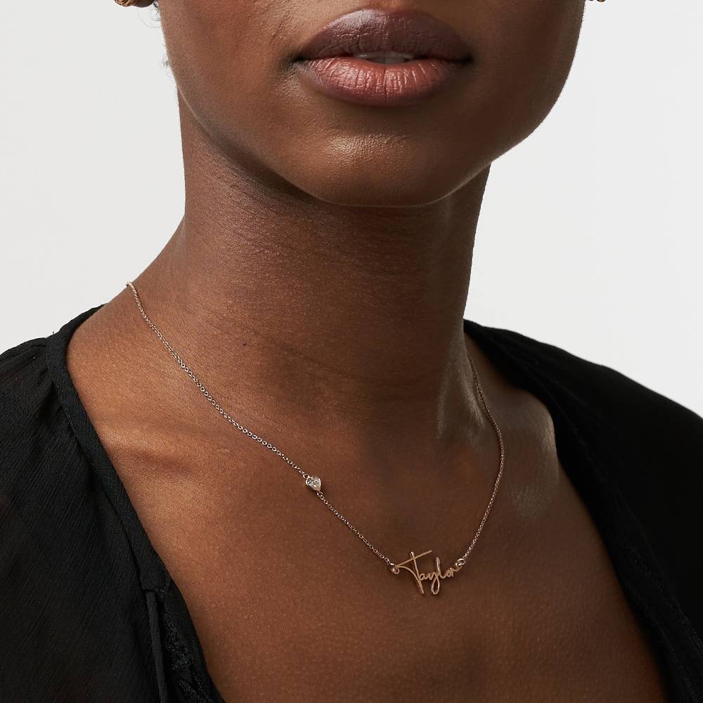 Signature Script Name Necklace With 0.2CT Diamond - 18K Rose Gold Vermeil