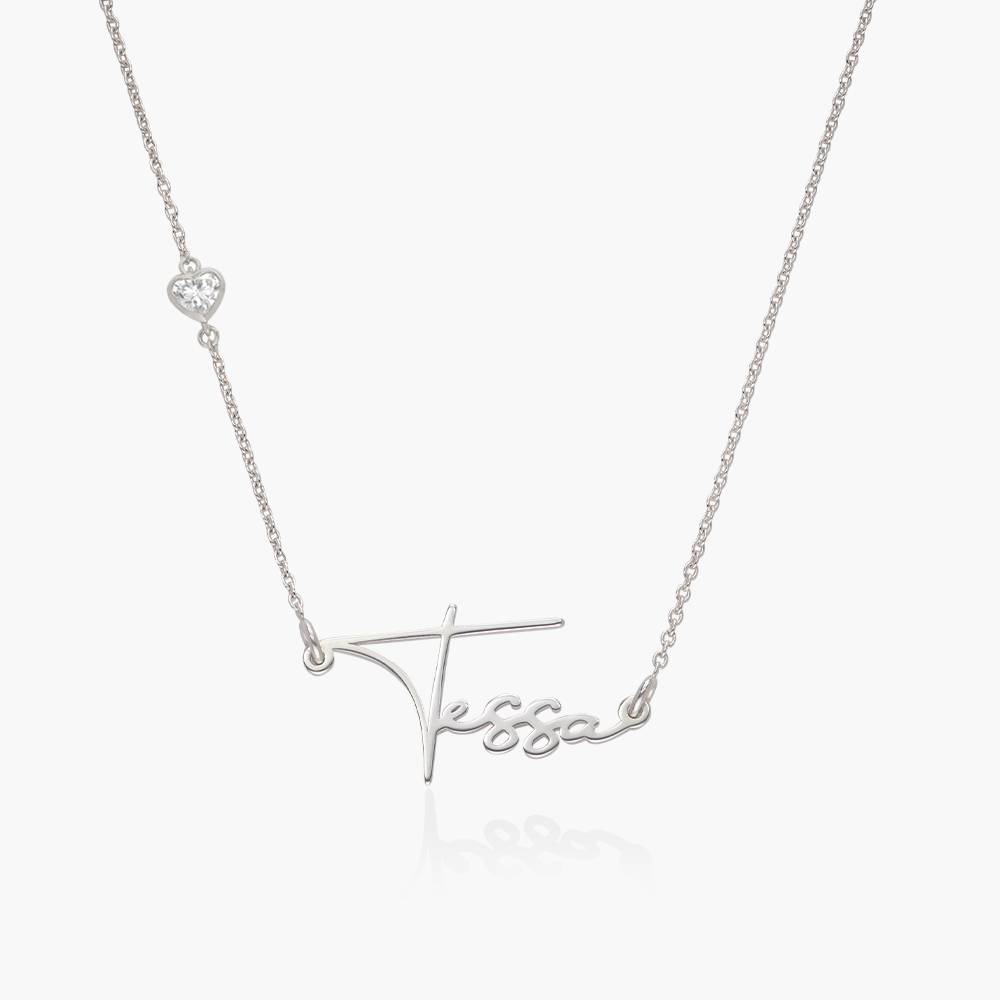 Signature Script Name Necklace With 0.2CT Diamond - 14K White Gold
