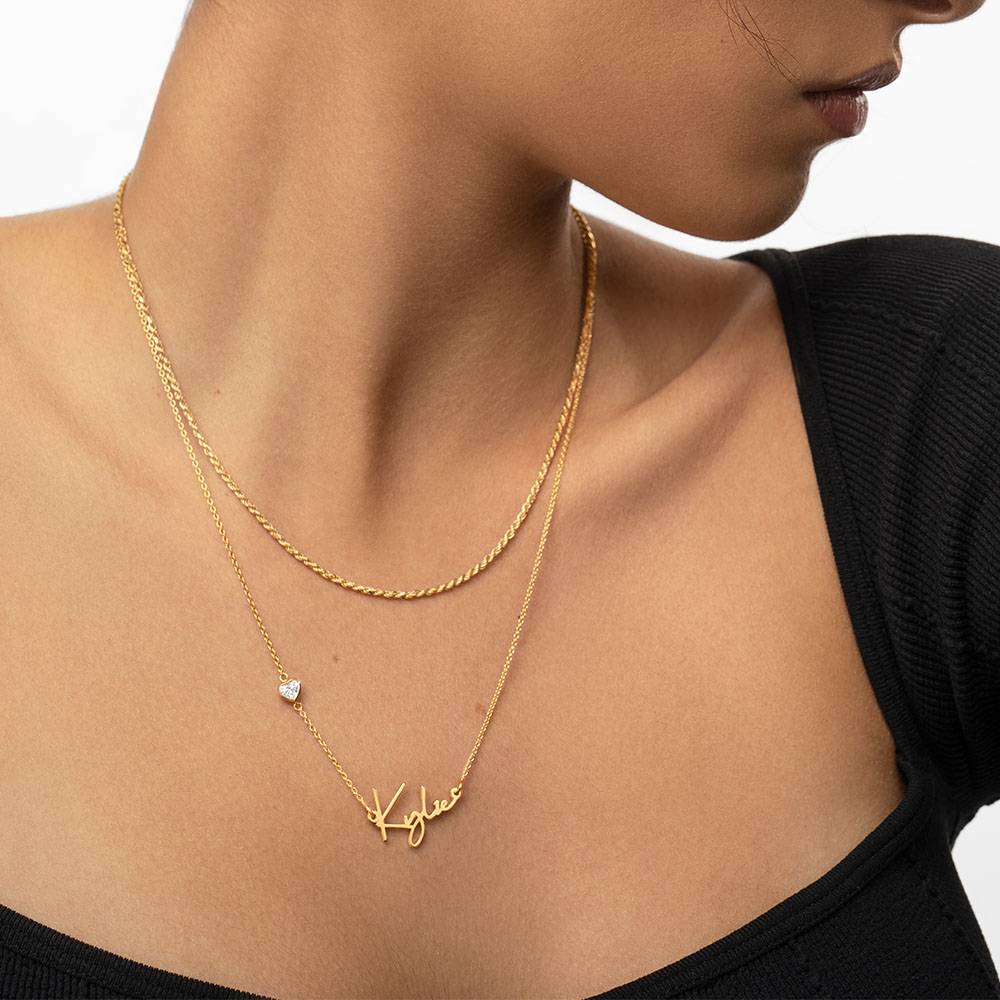Signature Script Name Necklace With 0.2CT Diamond - 14K Solid Gold