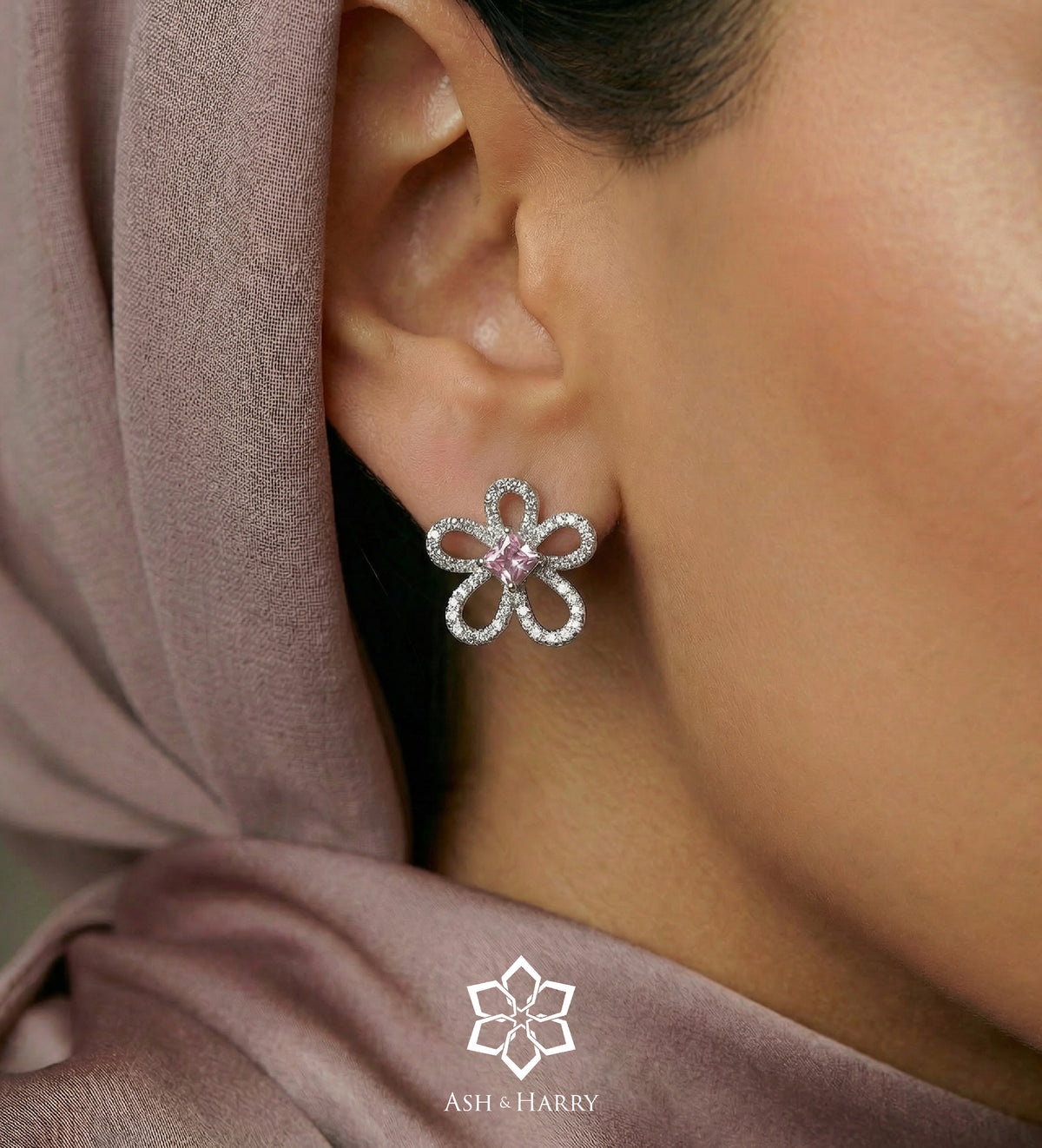 Blush Petal Earrings in 925 Silver with High - Quality White Simulated Diamonds - Ash & Harry