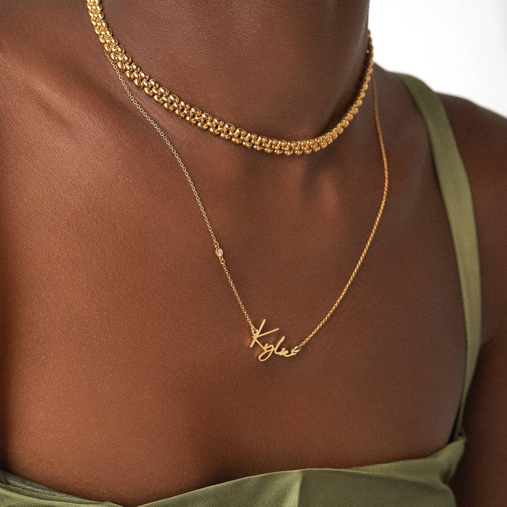 Signature Script Name Necklace With Diamond - 18K Gold Vermeil