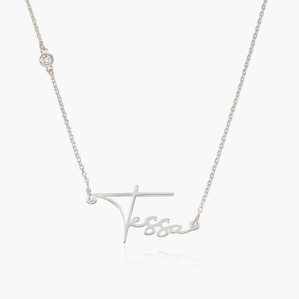 Signature Script Name Necklace With Diamond - Sterling Silver