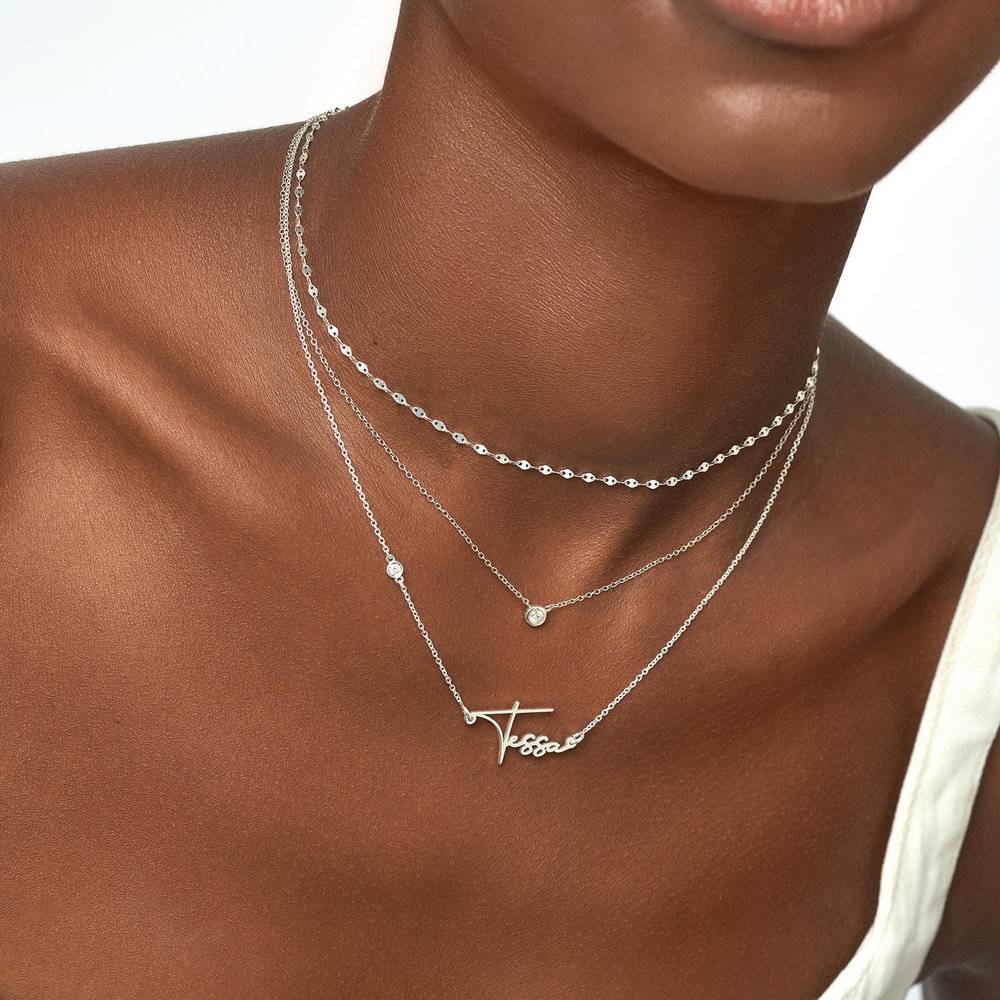 Signature Script Name Necklace With Diamond - Sterling Silver