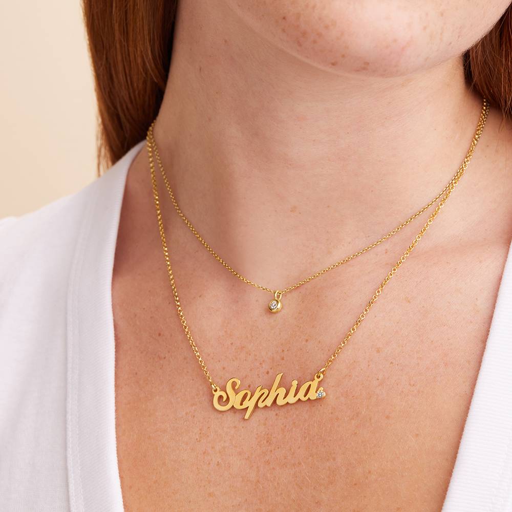 Classic Name Necklace With Diamond - 18K Gold Vermeil