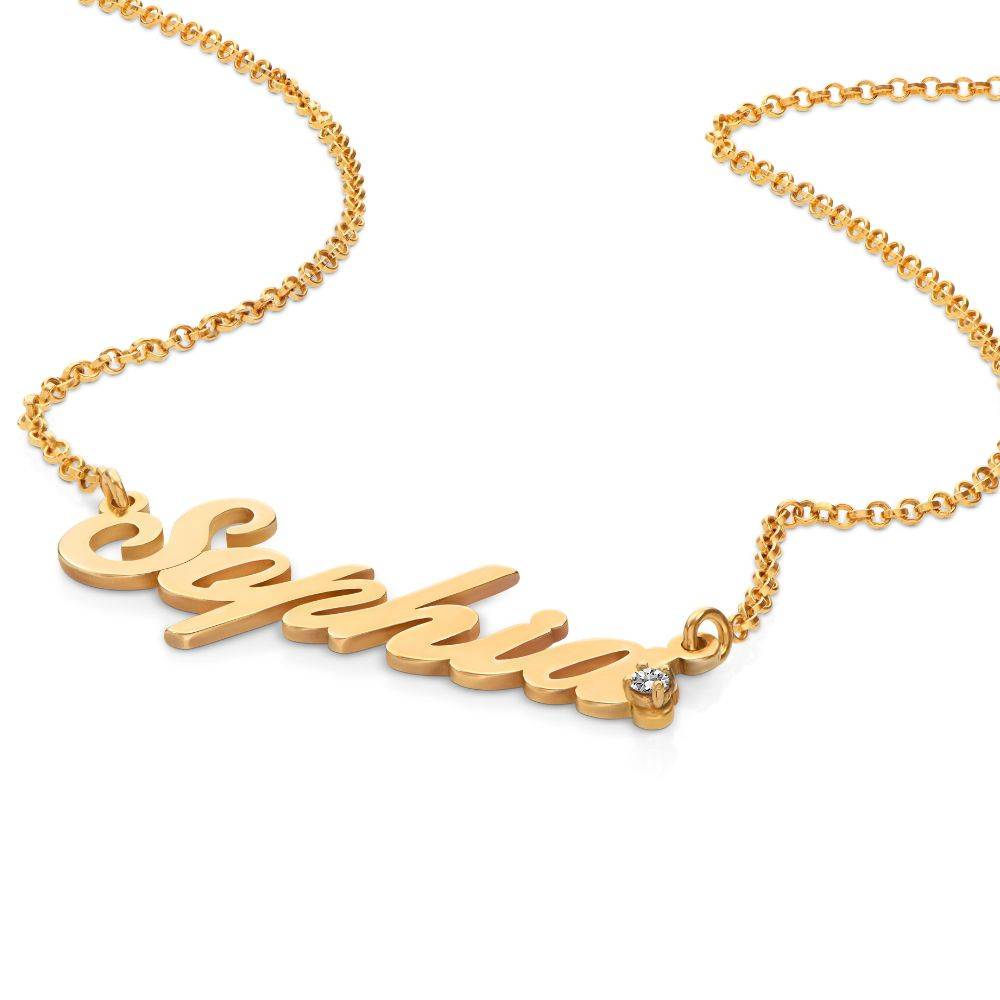 Classic Name Necklace With Diamond - 18K Gold Vermeil