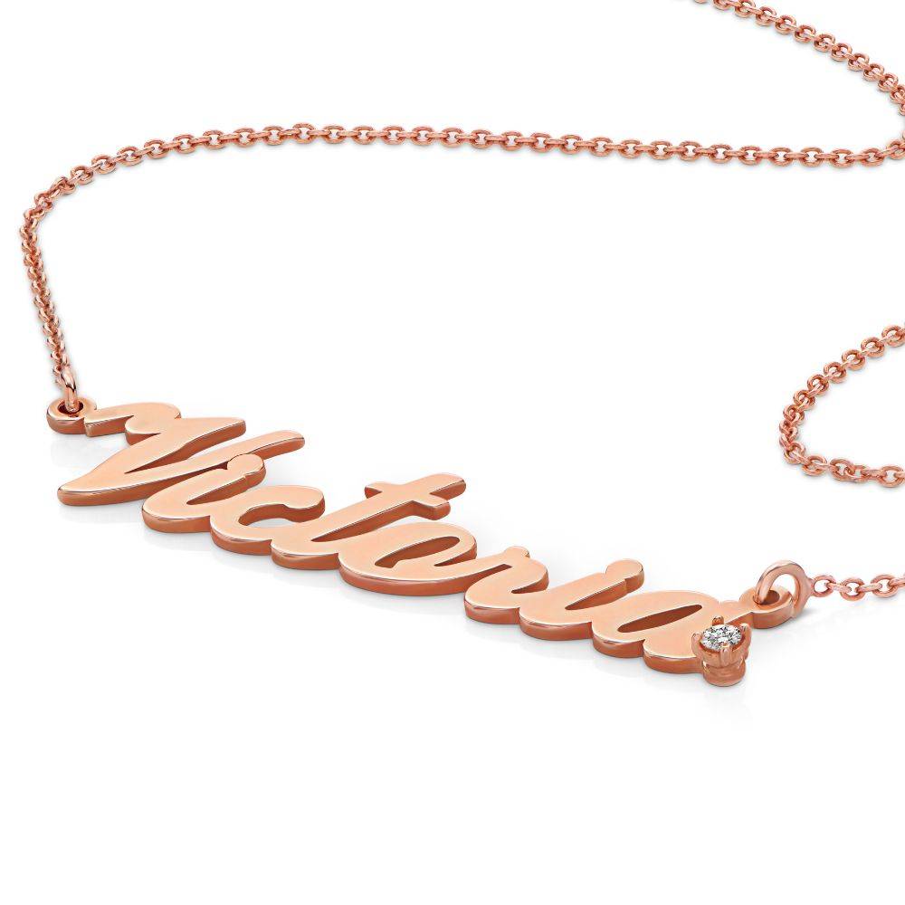 Classic Name Necklace With Diamond - 18K Rose Gold Vermeil