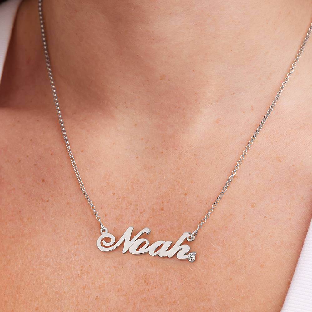Classic Name Necklace With Diamond - Sterling Silver