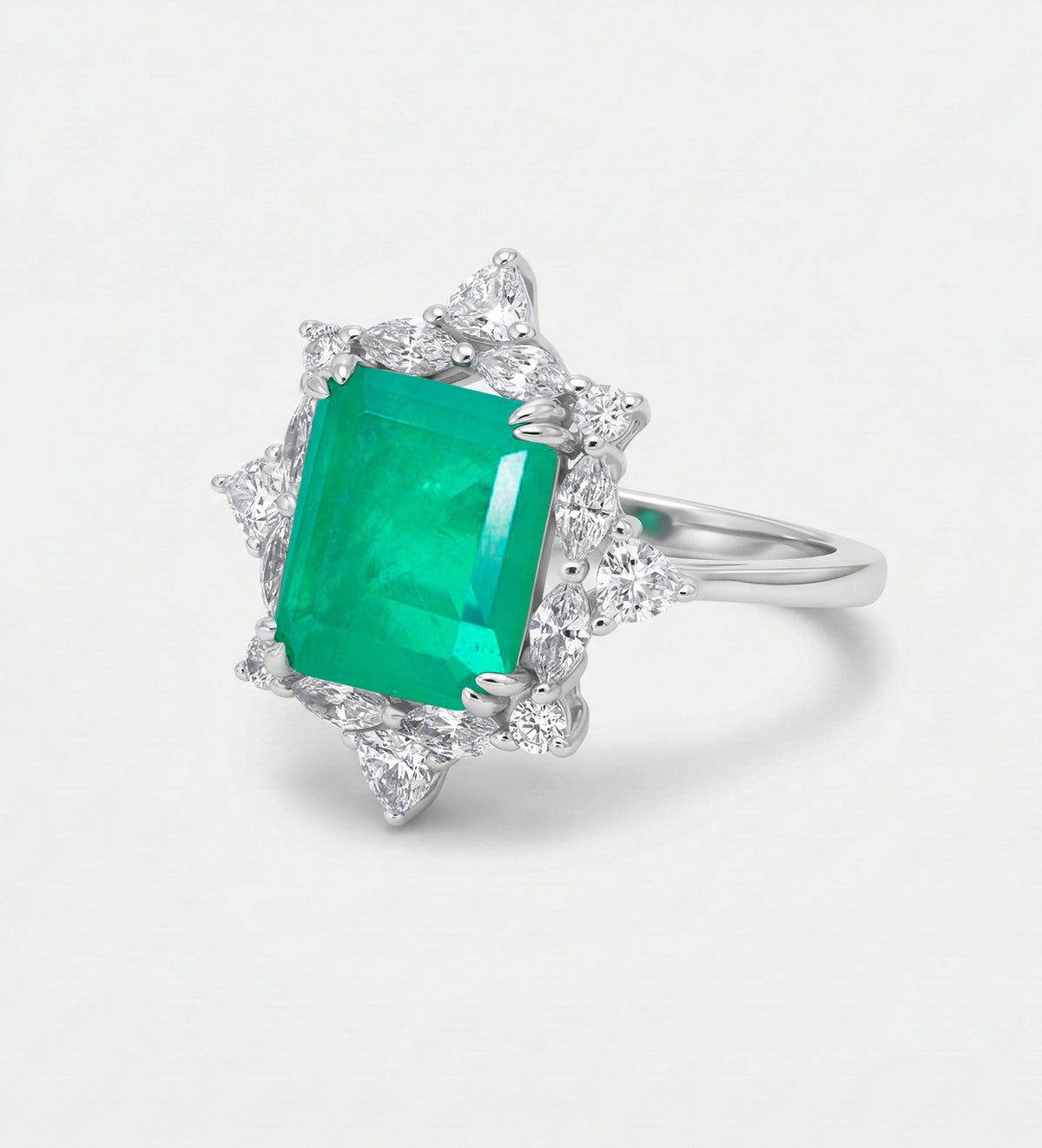 Emerald Nova Ring in 925 Silver High Quality Simulated Diamonds and Emerald Stone - Ash & Harry