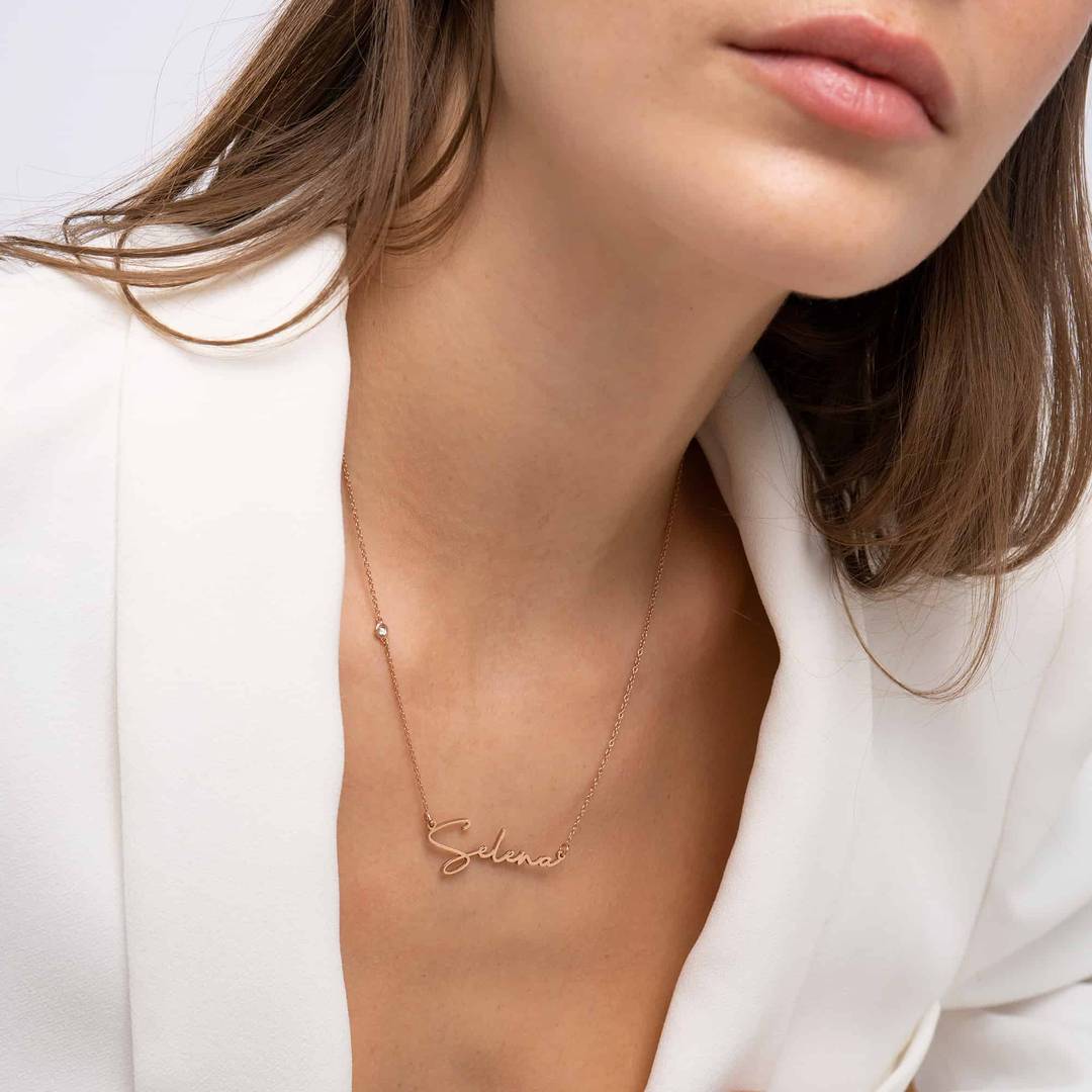 Signature Script Name Necklace With Diamond - 18K Rose Gold Vermeil