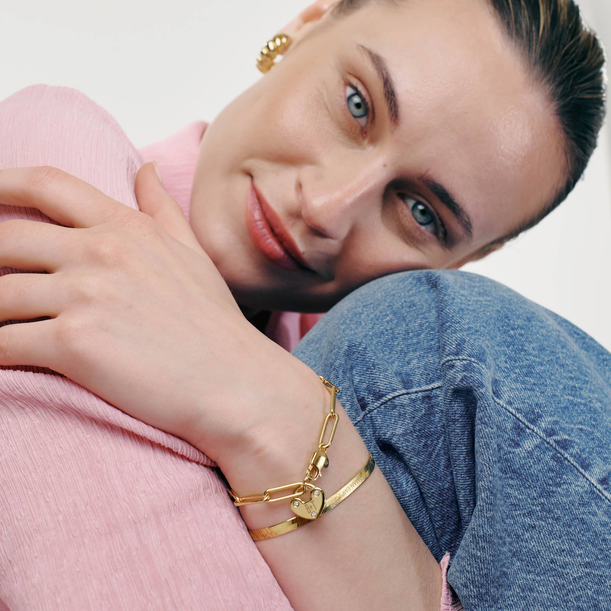 Heart Lock Bracelet With Diamond - 18K Rose Gold Vermeil