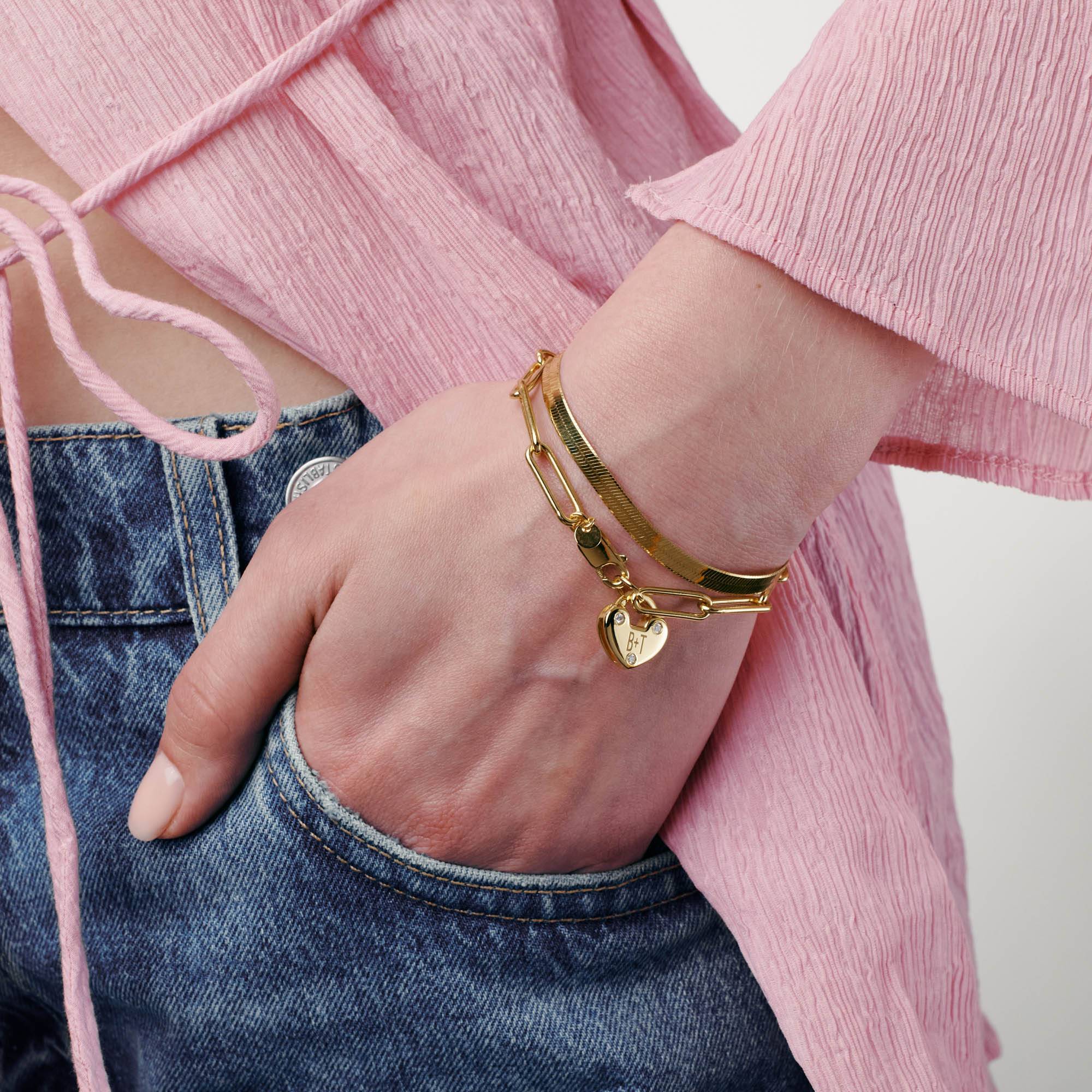 Heart Lock Bracelet With Diamond - 18K Rose Gold Vermeil