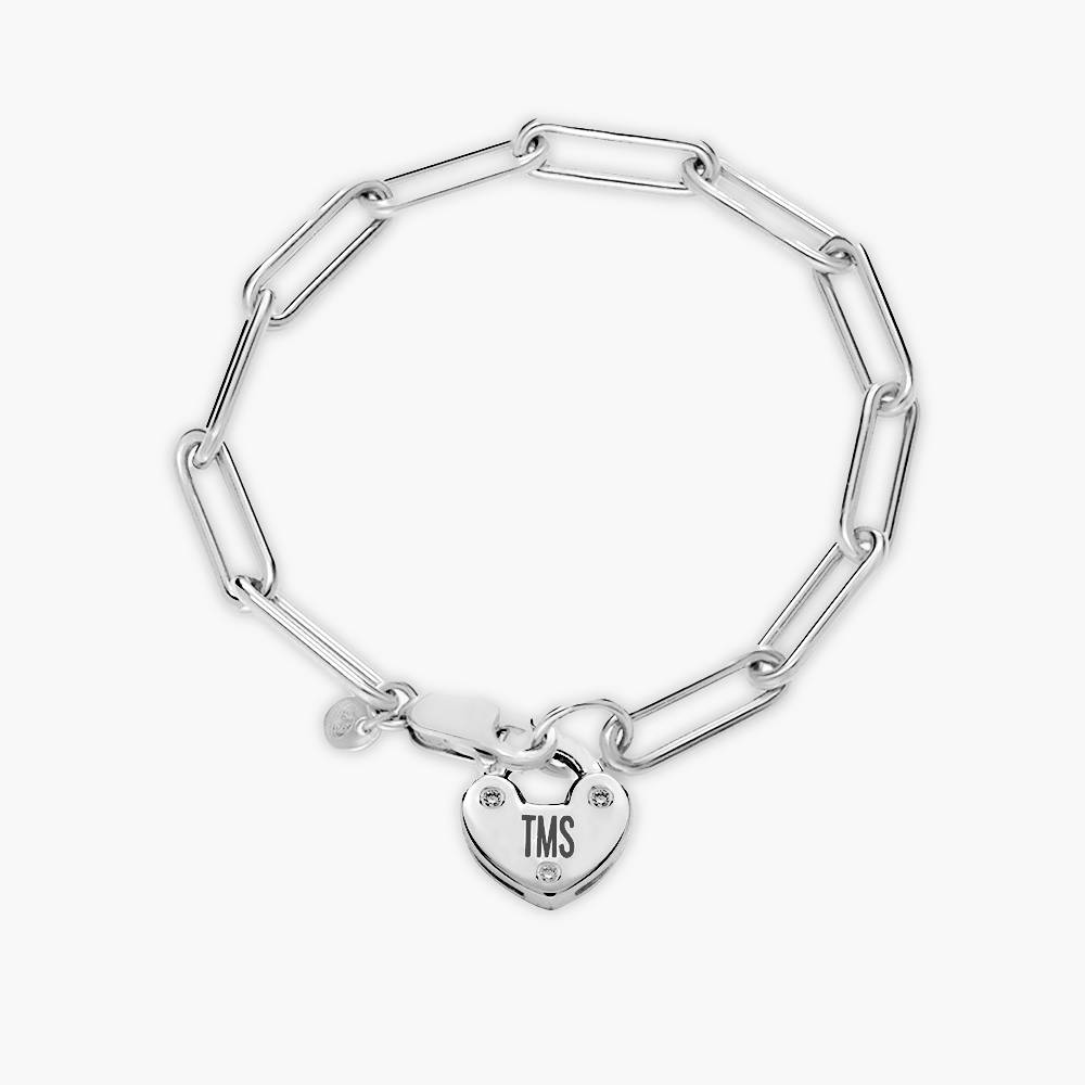 Heart Lock Bracelet With Diamond - Sterling Silver