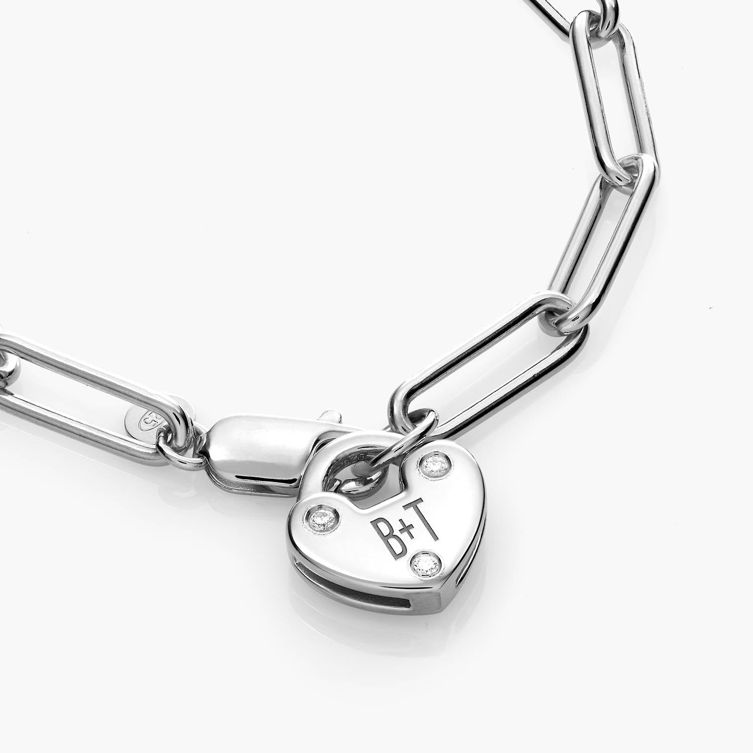 Heart Lock Bracelet With Diamond - Sterling Silver