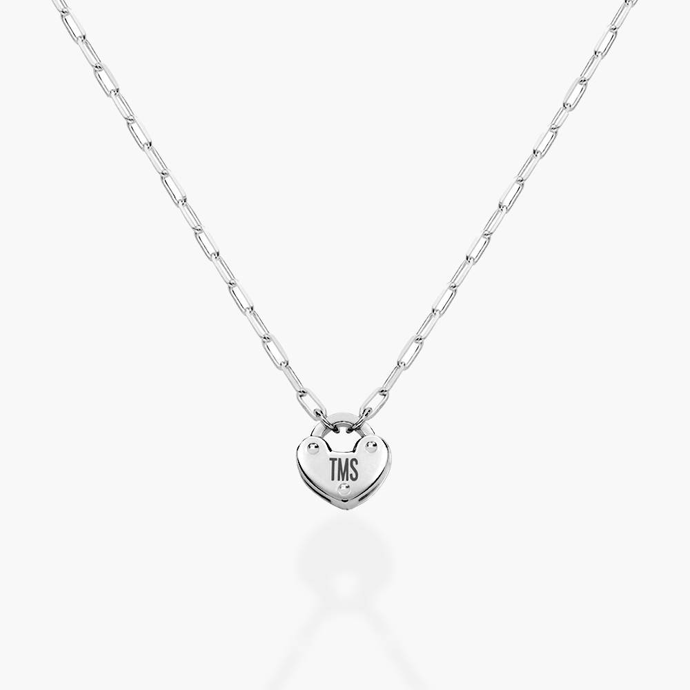 Heart Lock Necklace With Diamond - Sterling Silver