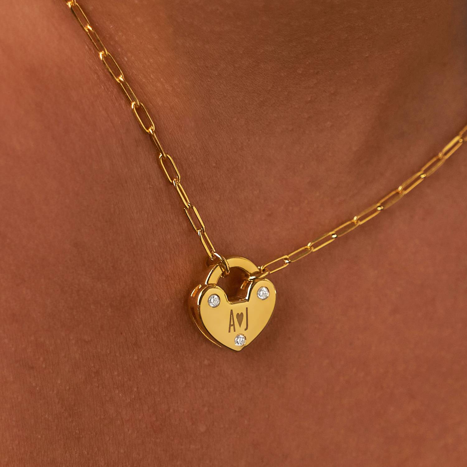 Heart Lock Necklace With Diamond - 18K Rose Gold Vermeil