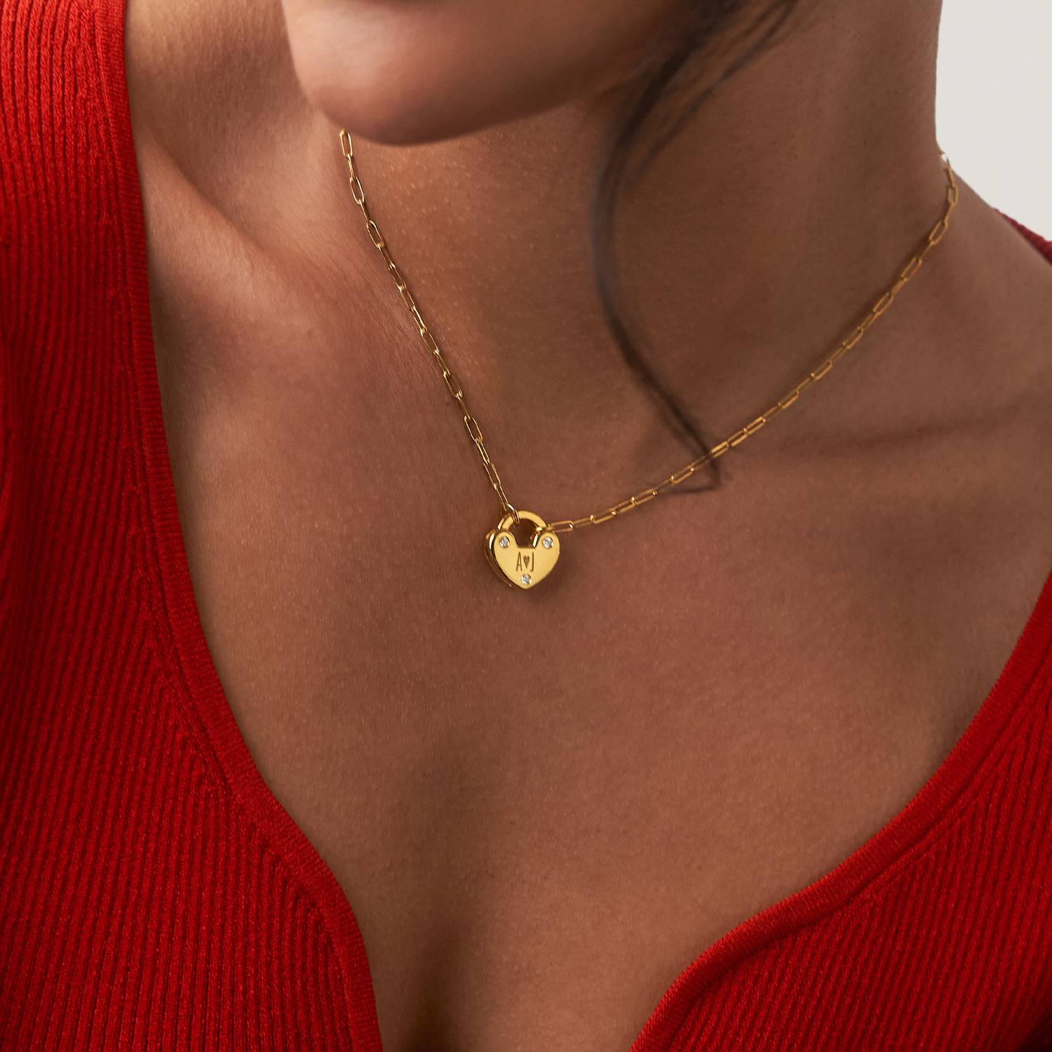 Heart Lock Necklace With Diamond - 18K Gold Vermeil