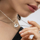 Heart Lock Necklace With Diamond - Sterling Silver