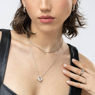 Heart Lock Necklace With Diamond - Sterling Silver