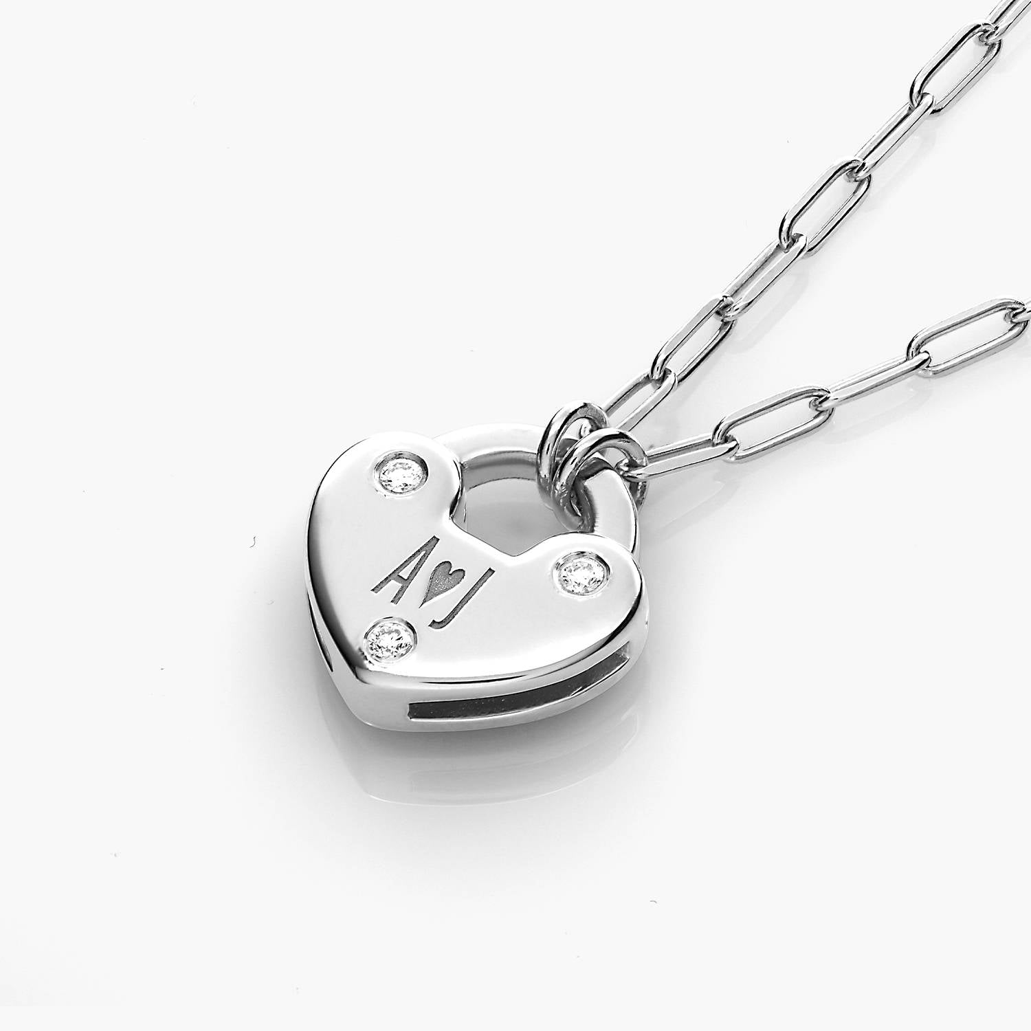 Heart Lock Necklace With Diamond - Sterling Silver