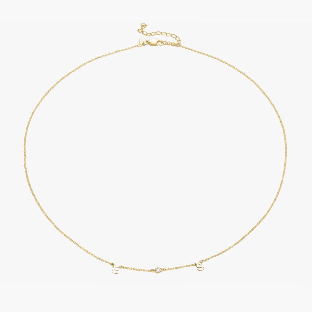 Initial Necklace With 0.03ct Round Diamond - 18K Rose Gold Vermeil