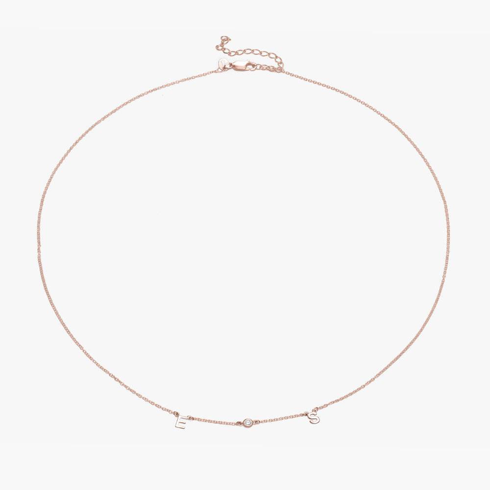 Initial Necklace With 0.3ct Round Diamond - 18K Rose Gold Vermeil