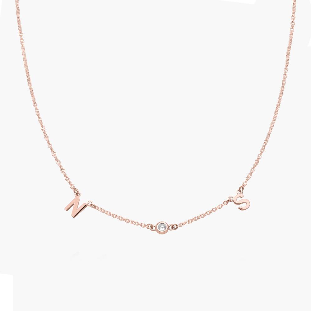 Initial Necklace With 0.3ct Round Diamond - 18K Rose Gold Vermeil