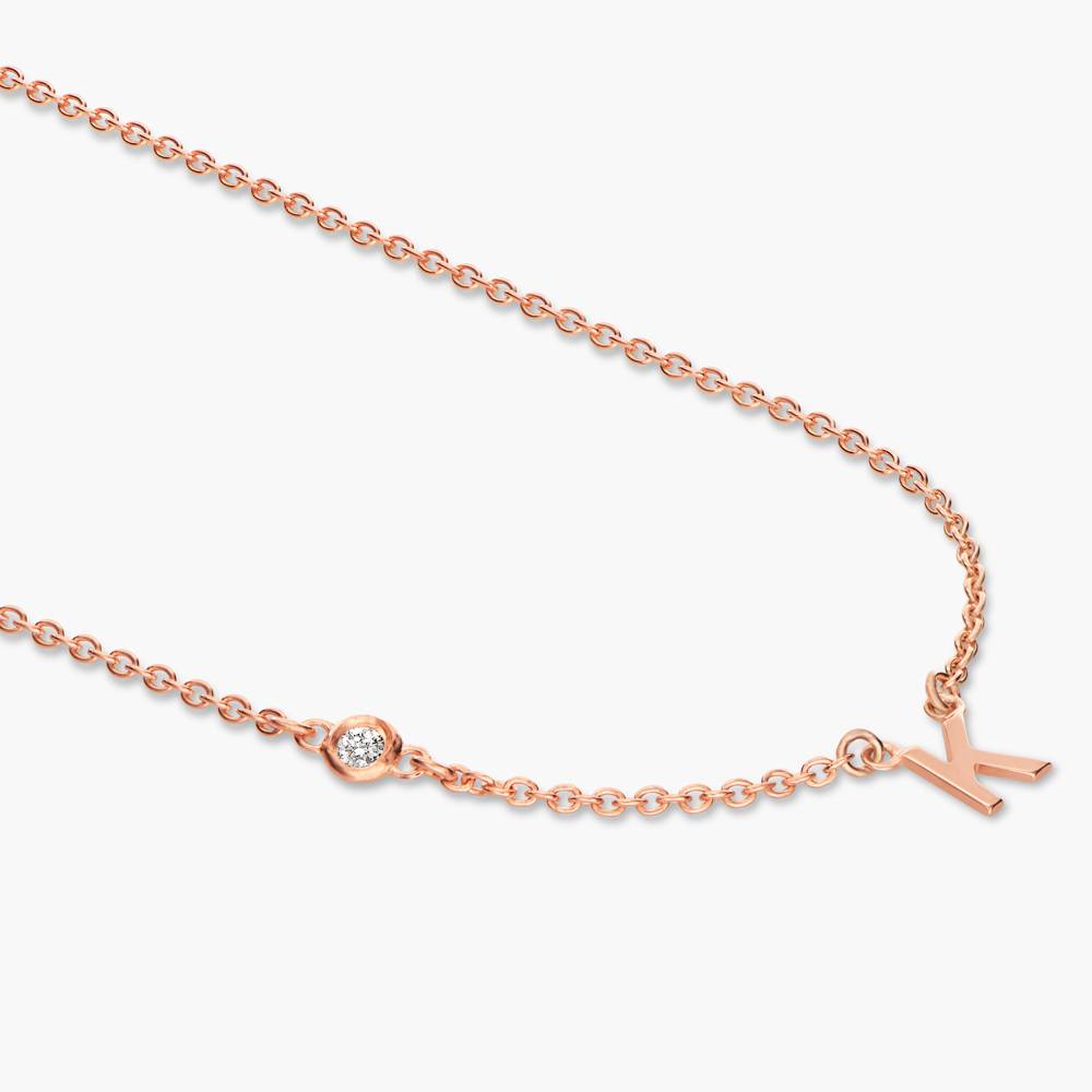 Initial Necklace With 0.3ct Round Diamond - 18K Rose Gold Vermeil