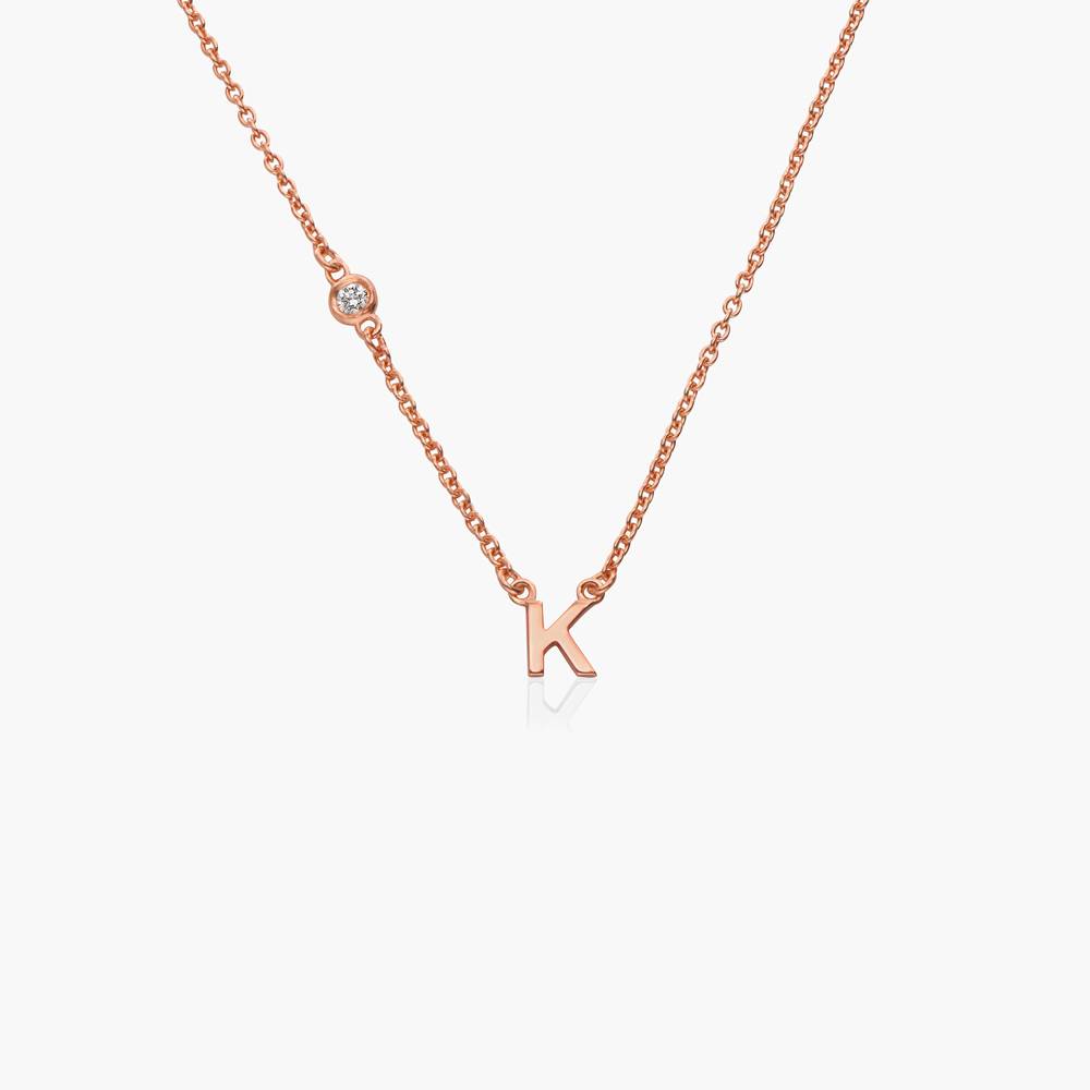 Initial Necklace With 0.3ct Round Diamond - 18K Rose Gold Vermeil