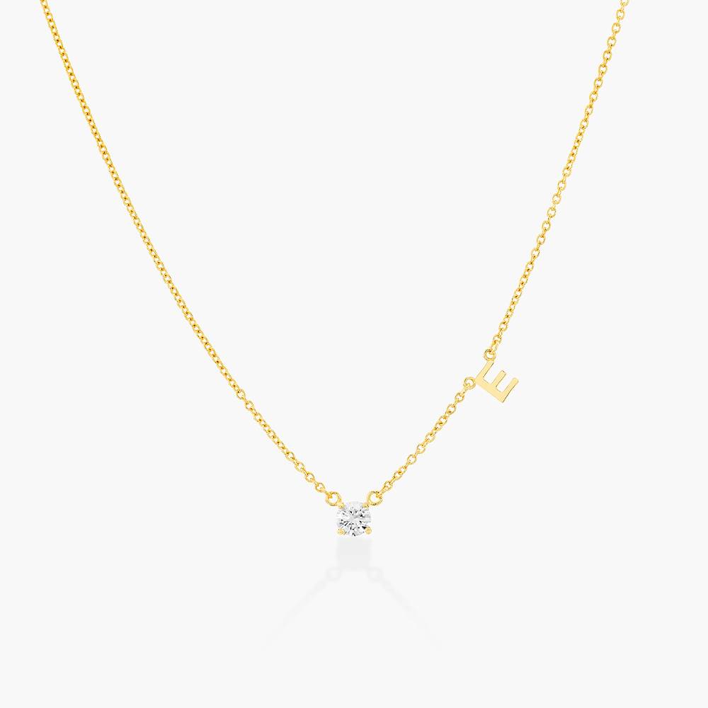 Initial Necklace With 0.3ct Round Diamond - 18K Gold Vermeil