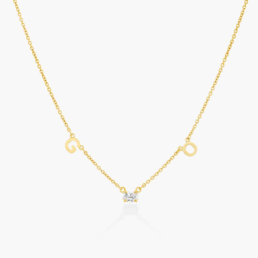 Initial Necklace With 0.3ct Oval Diamond - 18K Gold Vermeil