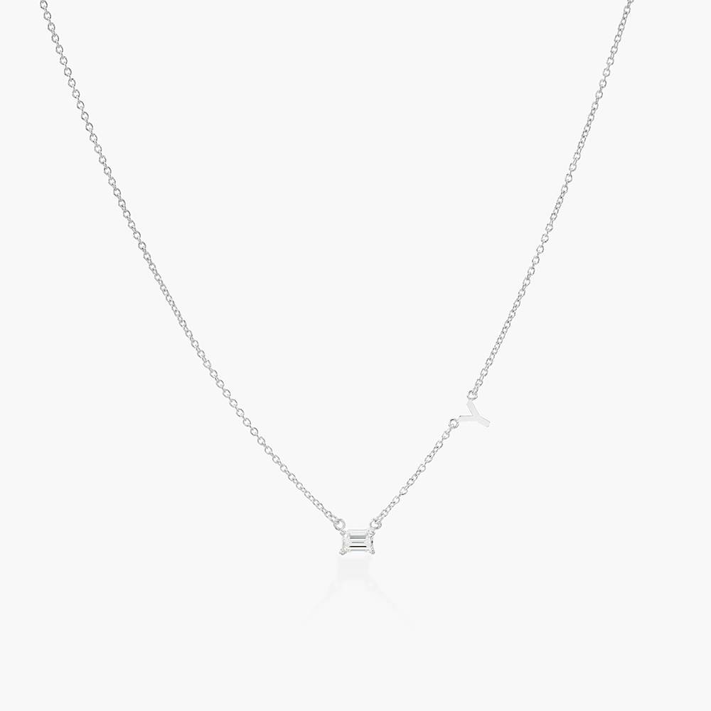 Initial Necklace With 0.3ct Emerald Cut Diamond - Silver