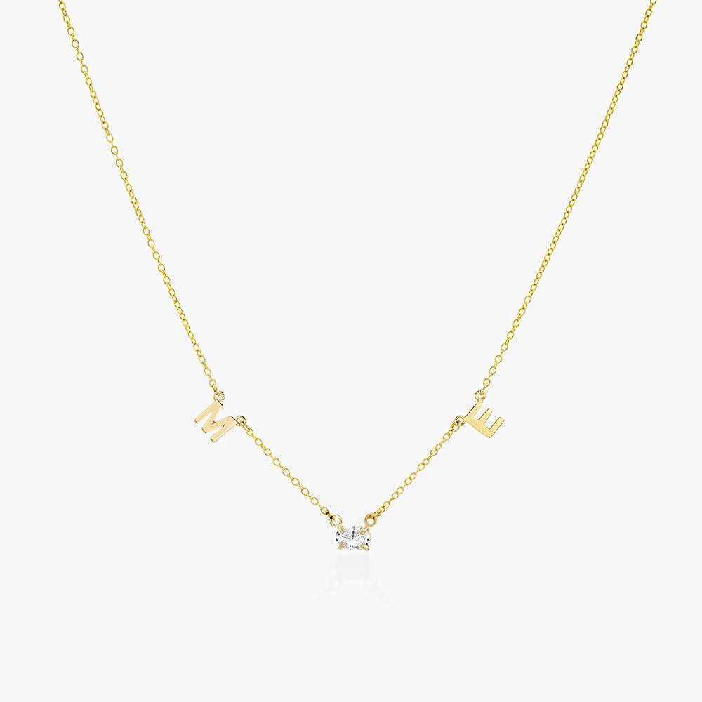 Initial Necklace With 0.3ct Oval Diamond - 14K Solid Gold