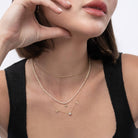 Initial Necklace With 0.3ct Emerald Cut Diamond - 14K Solid Gold