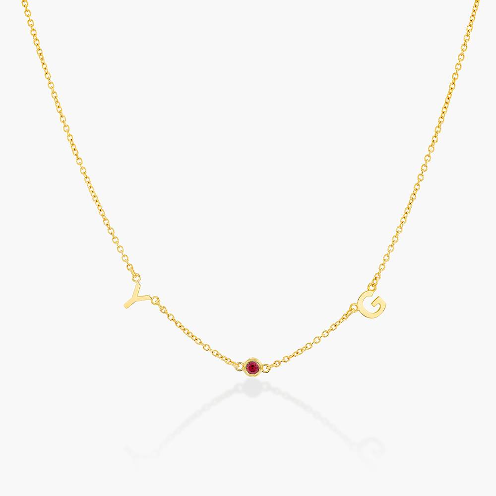Initial Necklace With 0.2ct Heart Shaped Gemstone - 18K Rose Gold Vermeil