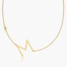 Large Initial Necklace With Diamond - 14K Solid Gold