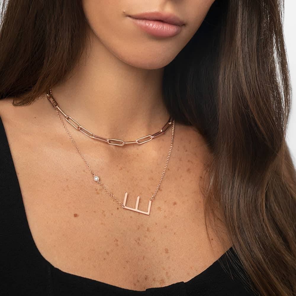 Large Initial Necklace With Diamond - 18K Rose Gold Vermeil