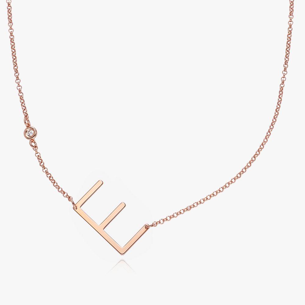 Large Initial Necklace With Diamond - 18K Rose Gold Vermeil
