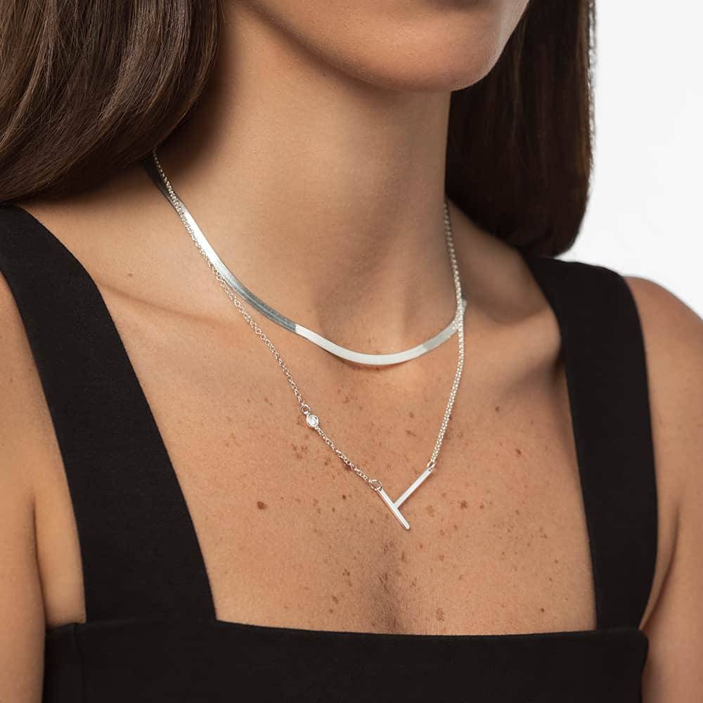 Large Initial Necklace With Diamond - 14K White Gold