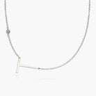 Large Initial Necklace With Diamond - Sterling Silver