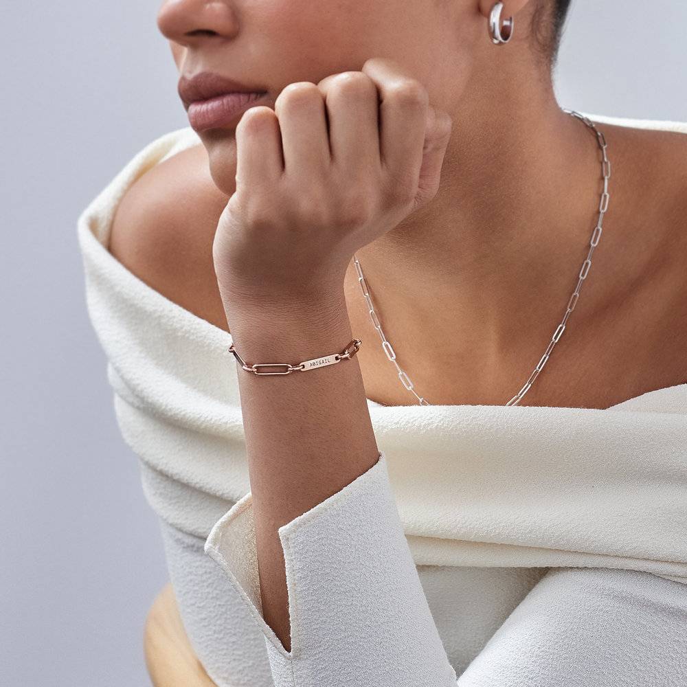 Paperclip Chain Name Bracelet - 18K Rose Gold Vermeil