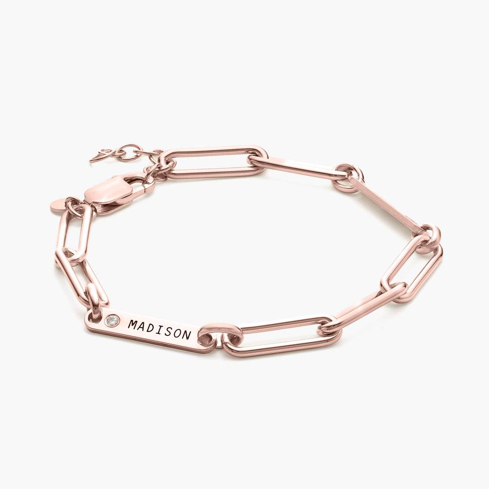 Paperclip Chain Name Bracelet With Diamond - 18K Rose Gold Vermeil
