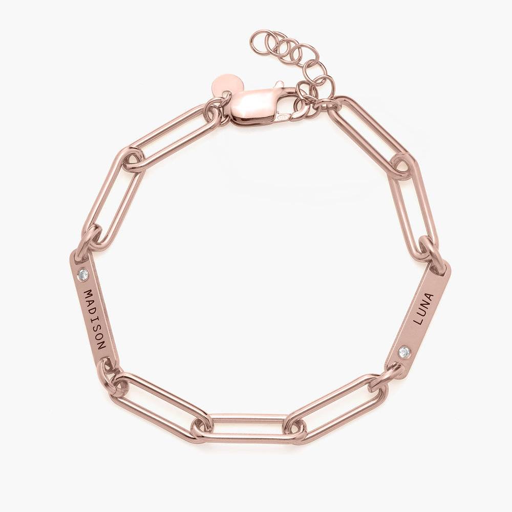 Paperclip Chain Name Bracelet With Diamond - 18K Rose Gold Vermeil